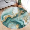 Abstract Marble Round Area Rug – Green Ink & Gold Line Design – Modern Luxury Carpet for Living Room or Bedroom, Soft Floor Mat