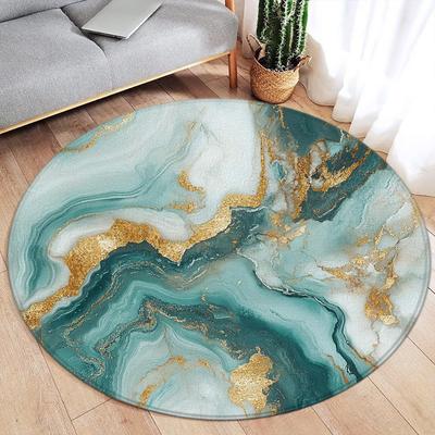 Abstract Marble Round Carpet Green Ink Pattern Gold Line Texture Modern Flannel Mats Home Living Room Bedroom Decor Floor Rugs
