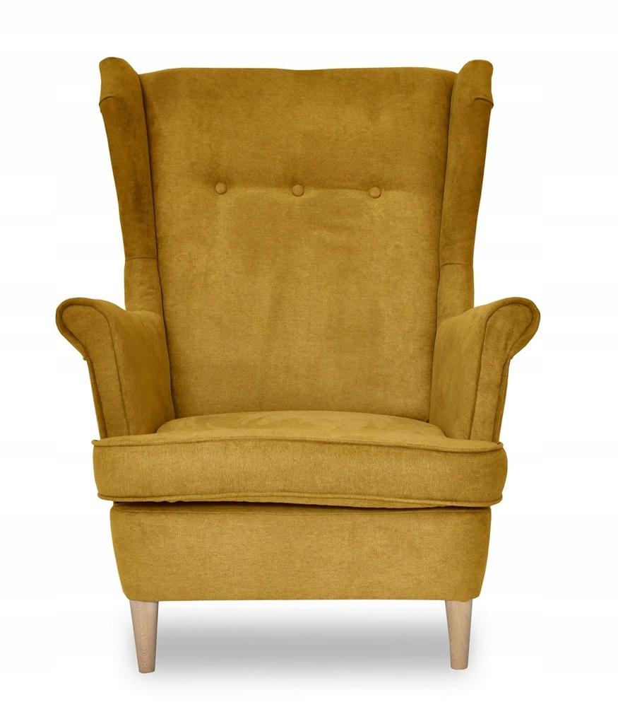 Fotel uszak ARI skandynawski Family Meble, wygodny Stylowy żółty Welur