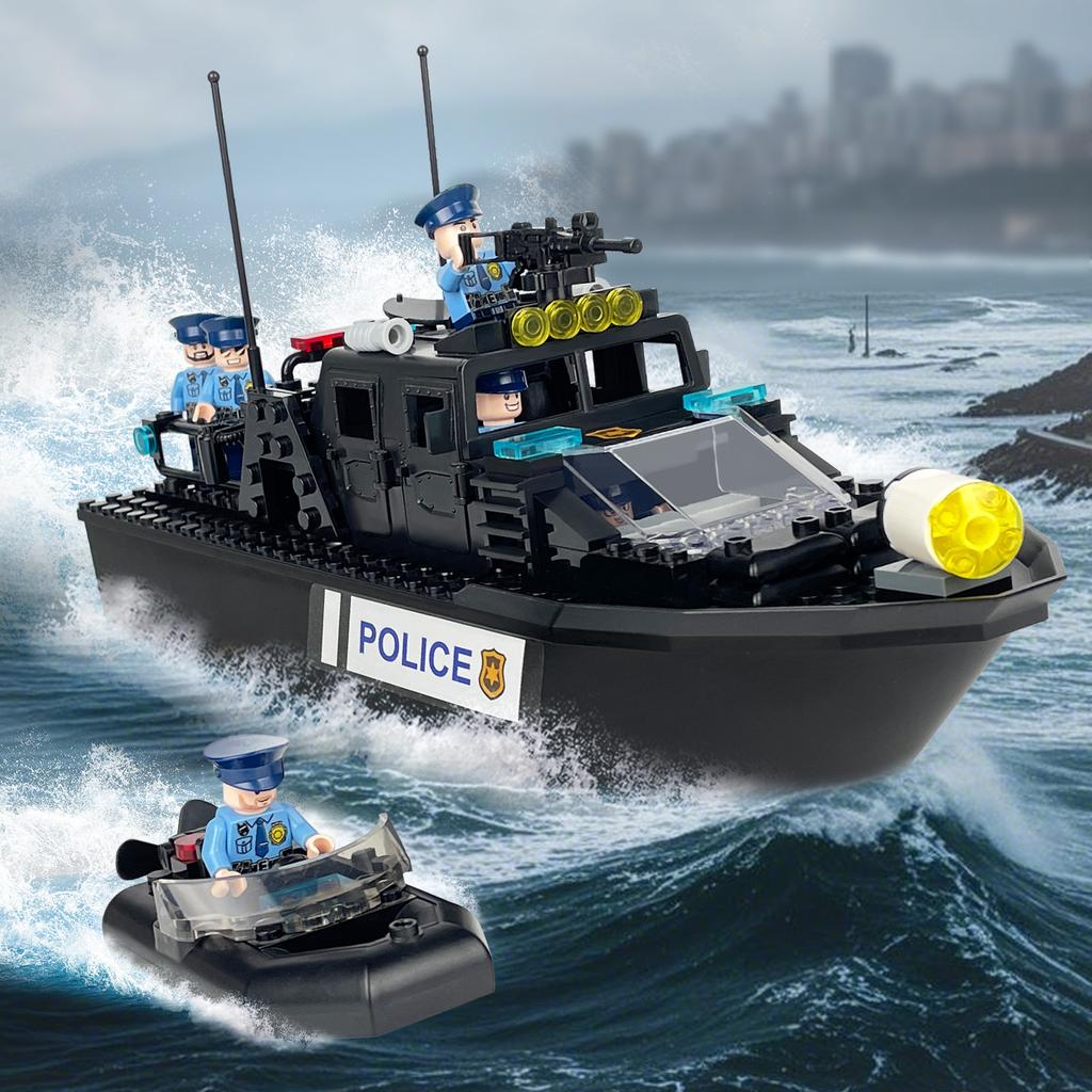 Coast Guard Tomahawk Ship X040 Children Assemble Small Particle Building Block Toy Patrol Boat Heavy Machine Gun