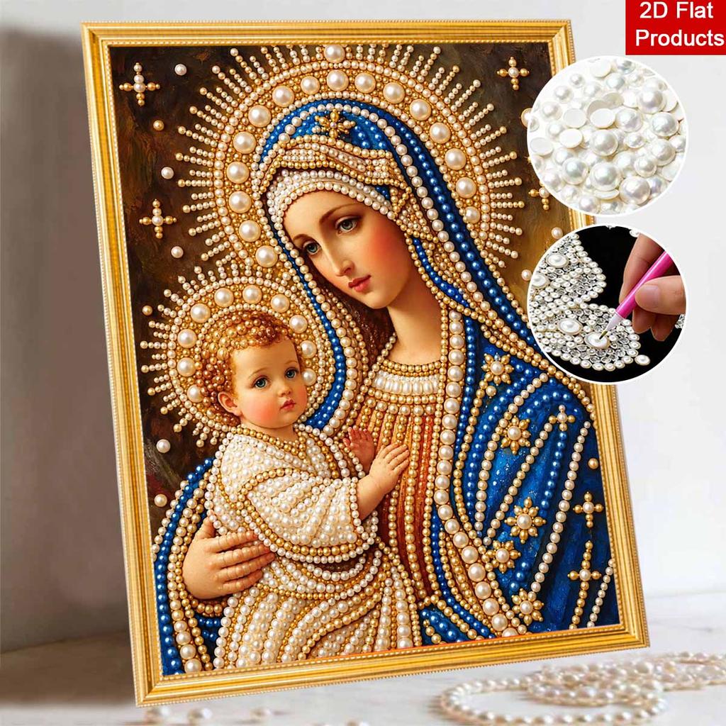 DIY Virgin Mary Pearl and Diamond Painting Kit. suitable for beginners. religious wall decoration. handmade gift.