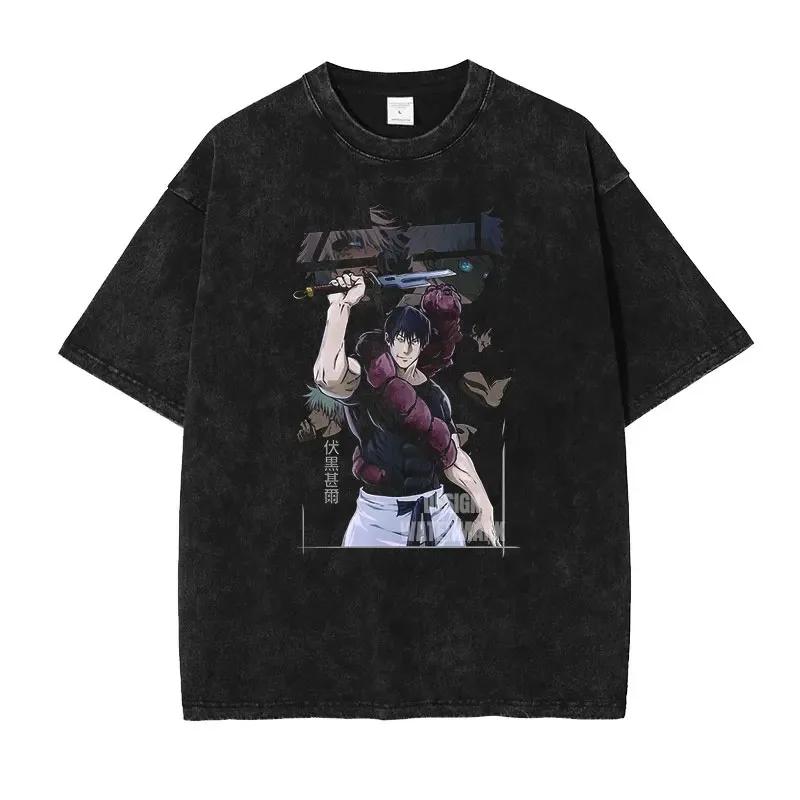 Japan Classic Anime Jujutsu Kaisen Gojo Satoru Geto Suguru Print New T-shirts Men Women Vintage Washed Tees Harajuku Cotton Tops