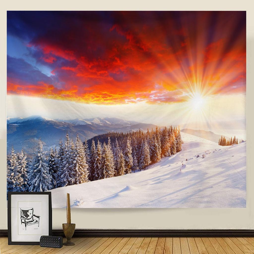 Goblen Noel Kar Sahnesi Serisi Arka Plan Asılı Kumaş Ev Oturma Odası Yatak Odası Başucu Duvar Gobleni