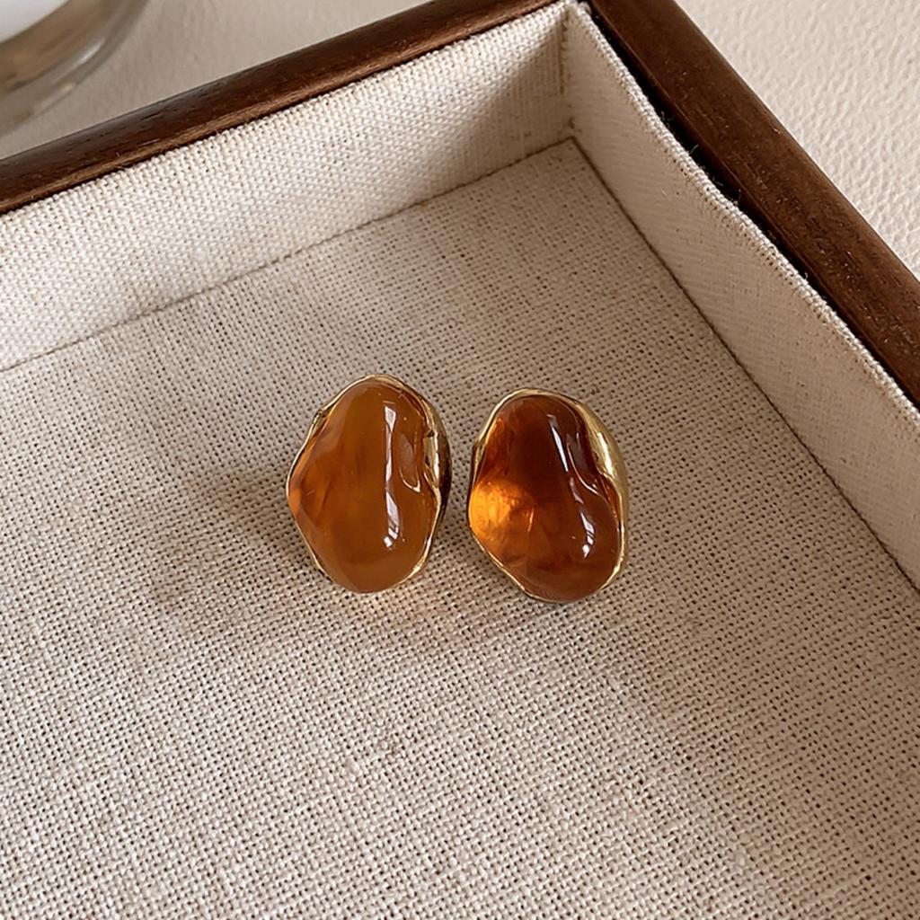 Vintage Brown Color Tiger Eye Stone Square Stud Earrings Punk Geometric Irregular Round Waterdrop Earrings For Women Men Jewelry