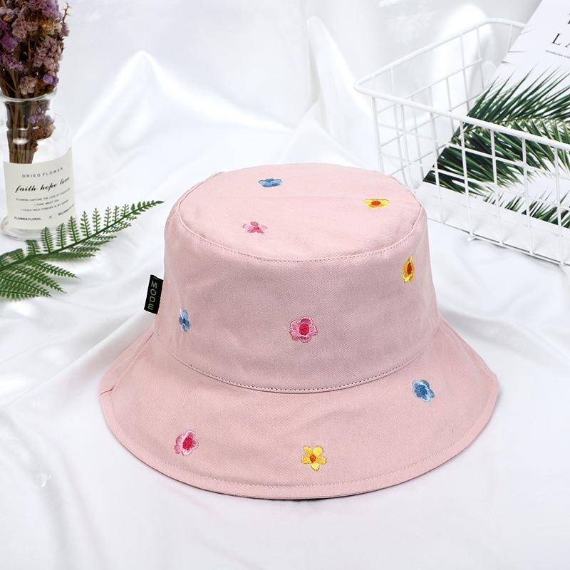 Korea Sweet Cute Flower Embroidery Fisherman Hat Children Summer Outdoor Sun Protection Basin Hat Casual Fashion Cover