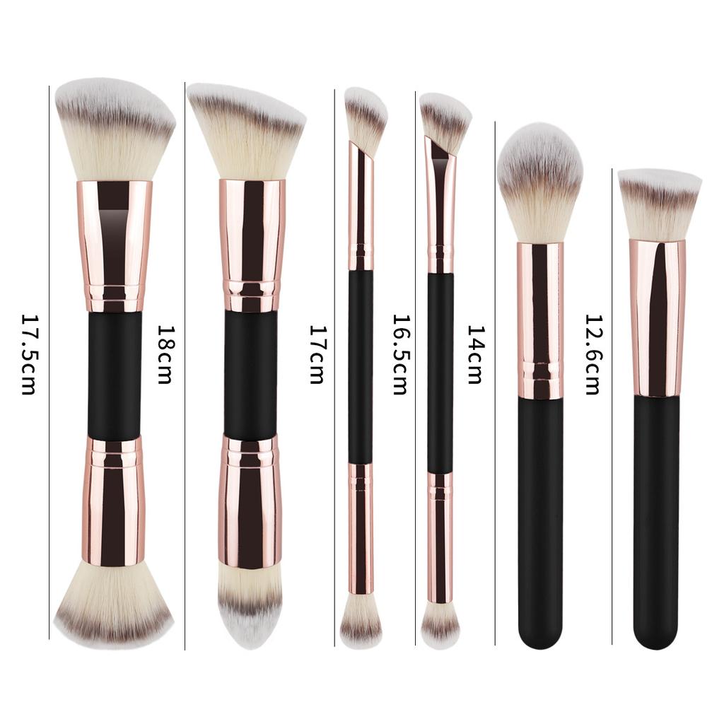 New 6 Double Head Foundation Blush Brush Eyeshadow Brush Grooming Brush Three-Color Hair Beauty Tool