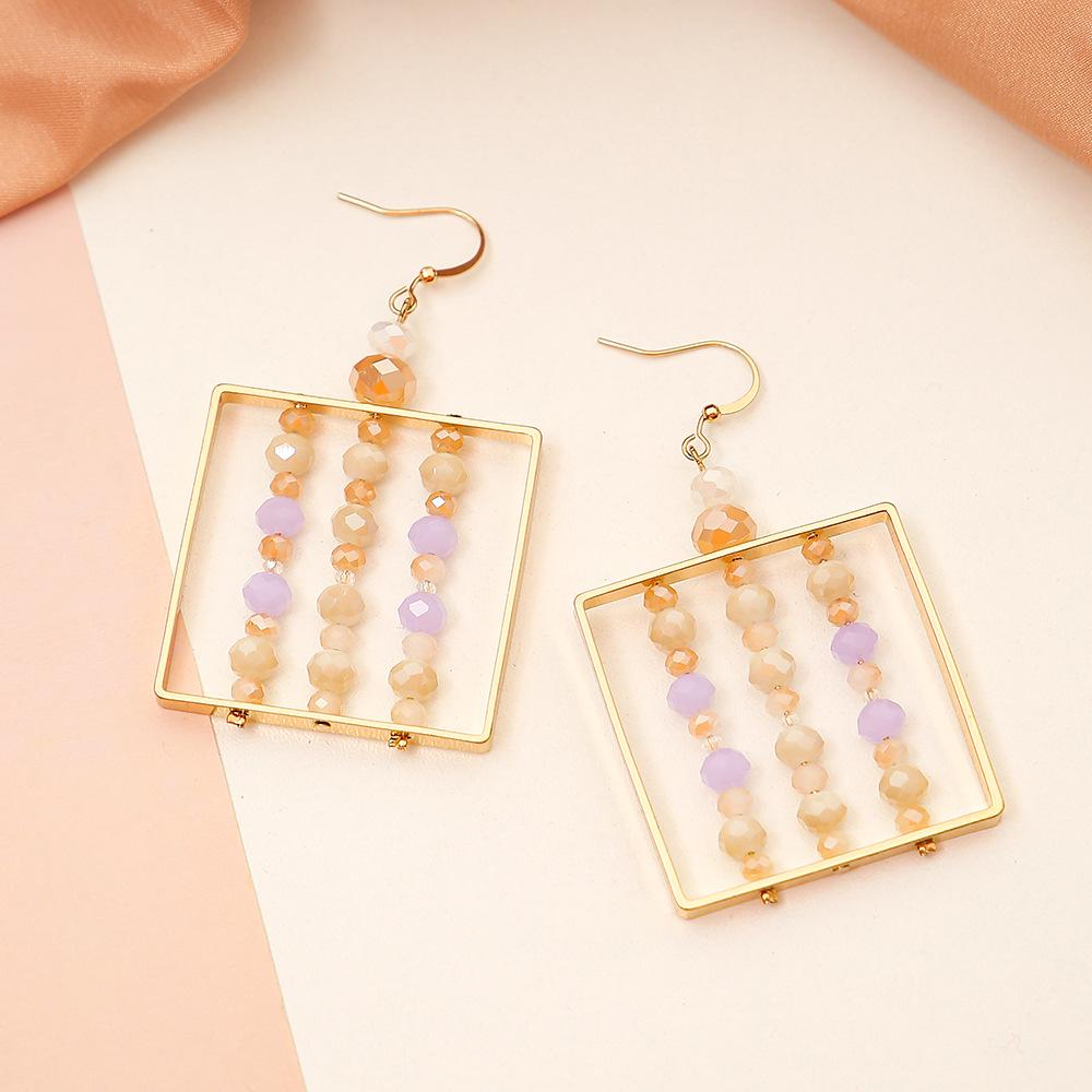Square Hollowed-Out Color Block Beaded Earrings for Women