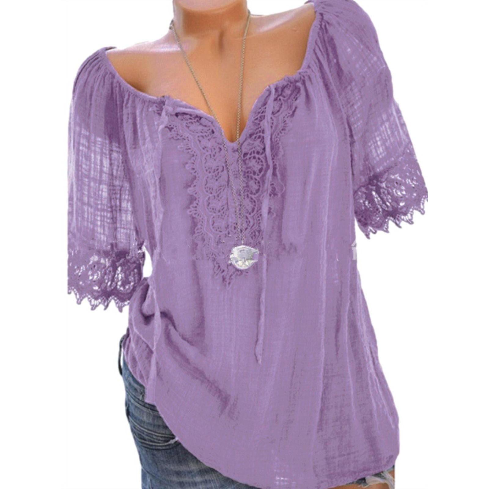 

Жіноча мереживна повсякденна блуза в стилі печворк великих розмірів XL фіолетовий