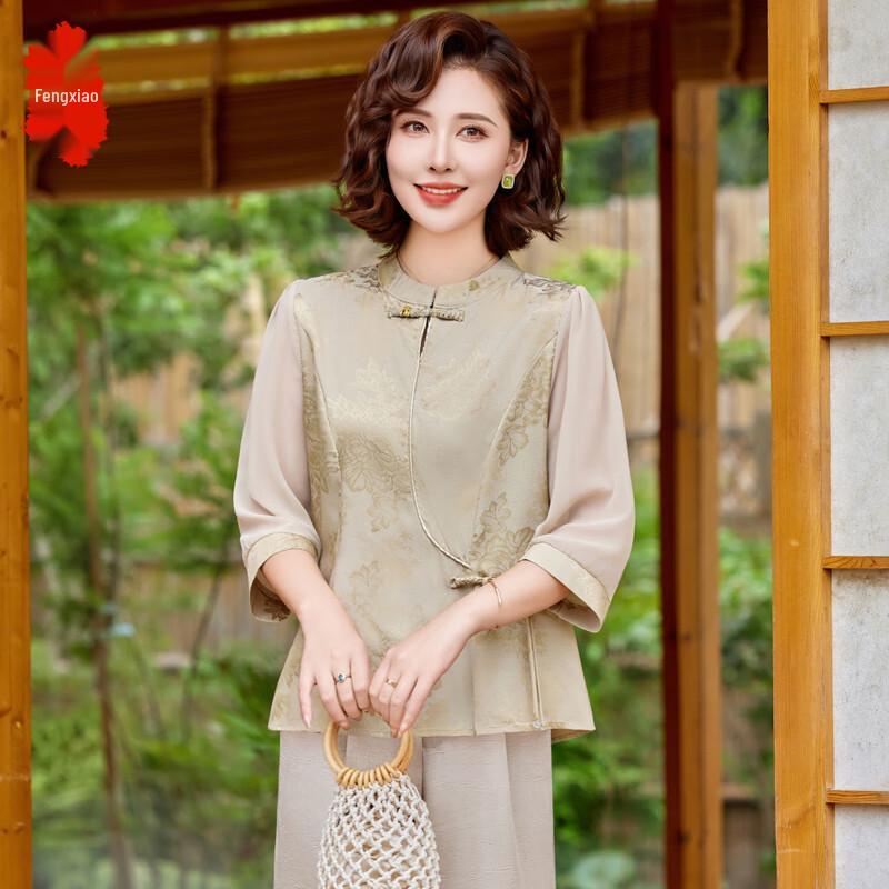2025 New Chinese Style Summer T-Shirt for Mid-Aged Women