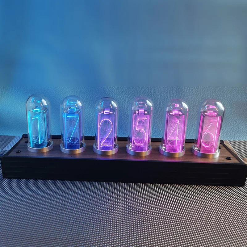LED Glow Nixie Tube Clock Metal Wood Table Clock Silent Vintage RGB Digital Watch Alarm Electronic Desktop Clocks Gift Ideas