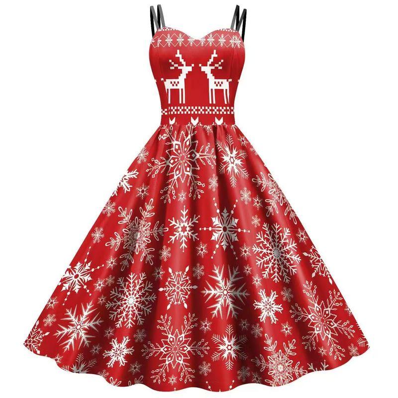 

Fashion Retro Fashion Sexy off-the-Shoulder Silm A- line Christmas Snowflake Sling Dress Dress 9801 2XL