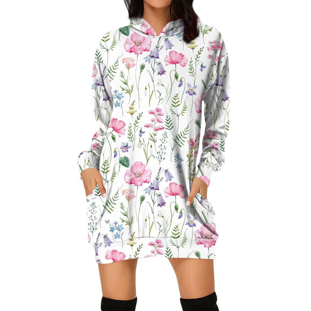 Women's Autumn And Winter Hooded Sweatshirt Dress Halloween Print Dress