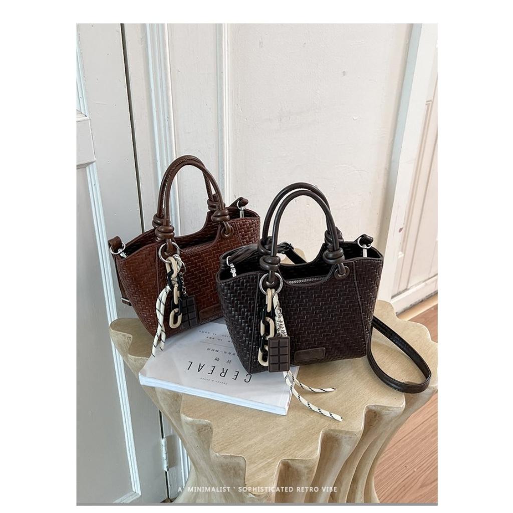 Xeie Thuk Handbag Women PU Leather Woven Texture Crossbody Daily Commute