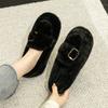 Fashion 2024 Winter Women's Outdoor Plush Warm Shoes Korean Style Metal Belt Buckle Snow Boots Black Boat Shoes Ladies' Casual Flats