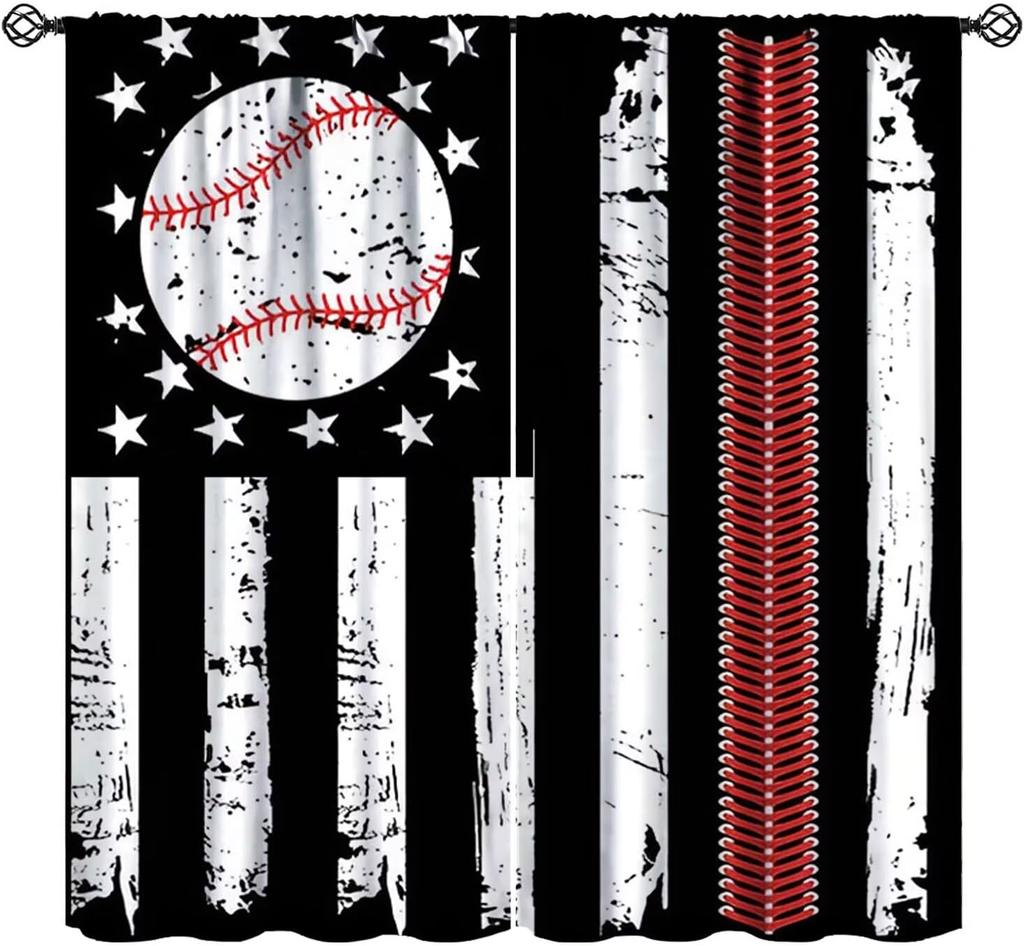 Rustic Basketball Curtain Vintage Texture Traditional Sport Print Window Curtains Kids Boys Teens With Rod Pocket Polyester