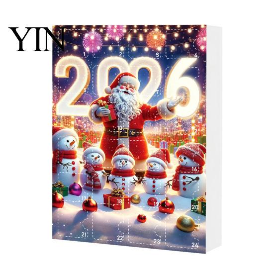 Christmas Advent Calendar 2026, Snowman 24 Day Countdown Box with Acrylic Hanging Holiday Pendants, Festive Tree Decor, Gift for Kids Girls