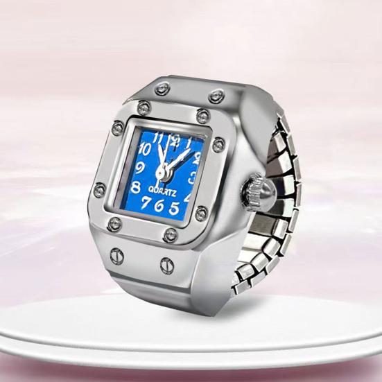 Anel de liga relógio elástico banda aço inoxidável mostrador quadrado masculino feminino casal relógio anel de dedo presente aniversário acessórios moda