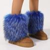 Winter women faux fur snow boots warm short plush lining fluffy fashion furry shoes woman platform suede leather ankle boots