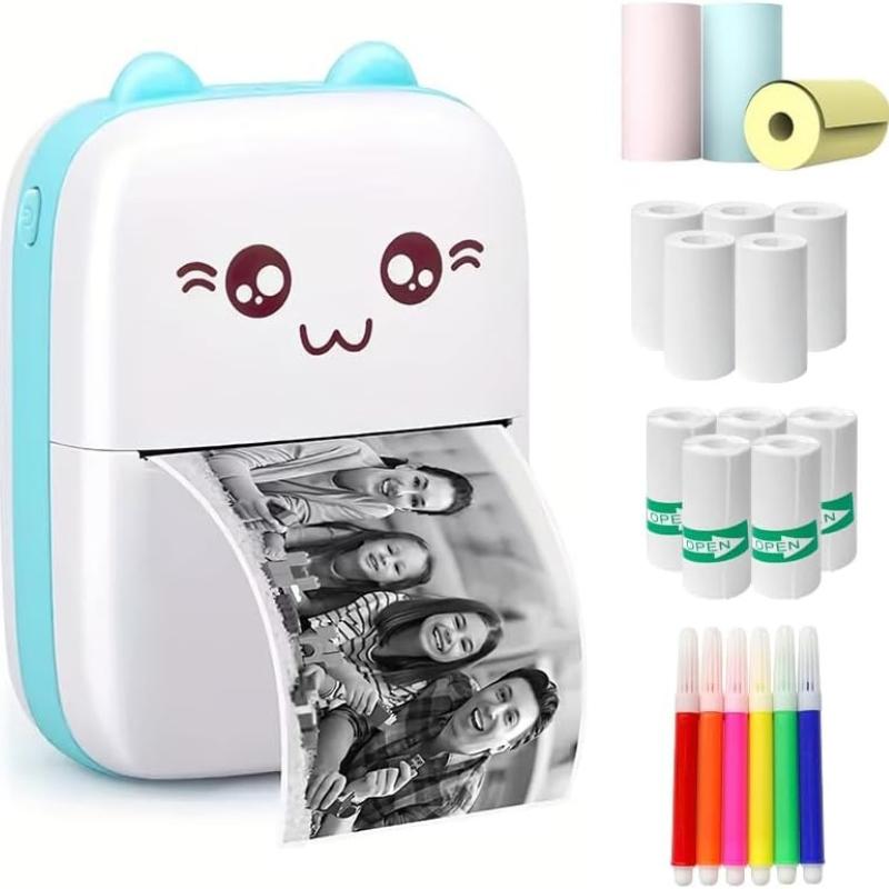 Mini Thermal Printer, Wireless Bluetooth Printer for iOS Android, 13 Roll Printing Paper, Portable Receipt, Inkless Photo Picture QR Code Receipt List