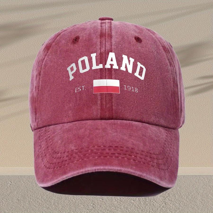 Unisex Vintage Washed Baseball Cap Adjustable Breathable Trucker Hat with Poland Lettering Distressed Style Lightweight Cas