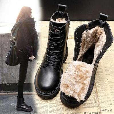 Fashion Waterproof Winter Snow Boots Women Lus Velvet Thick Cotton Women Shoes Black Leather Warm Platform Women's Ankle Boots