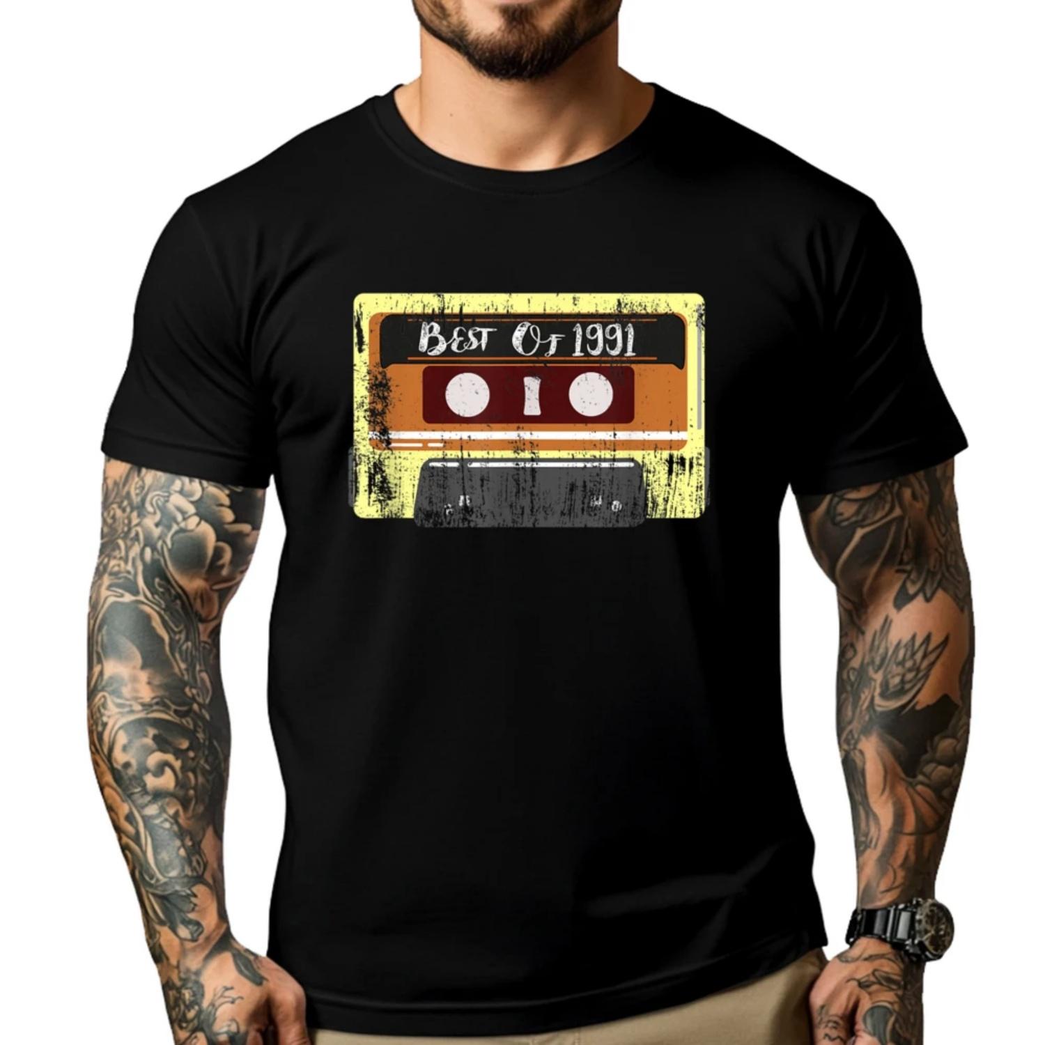 

Retro Best Of 1991 29 Years Old Birthday Cassette Graphic Tee Shirt Luxury Designer Mens Tshirts St Patrick s Day XXXXXL чорний