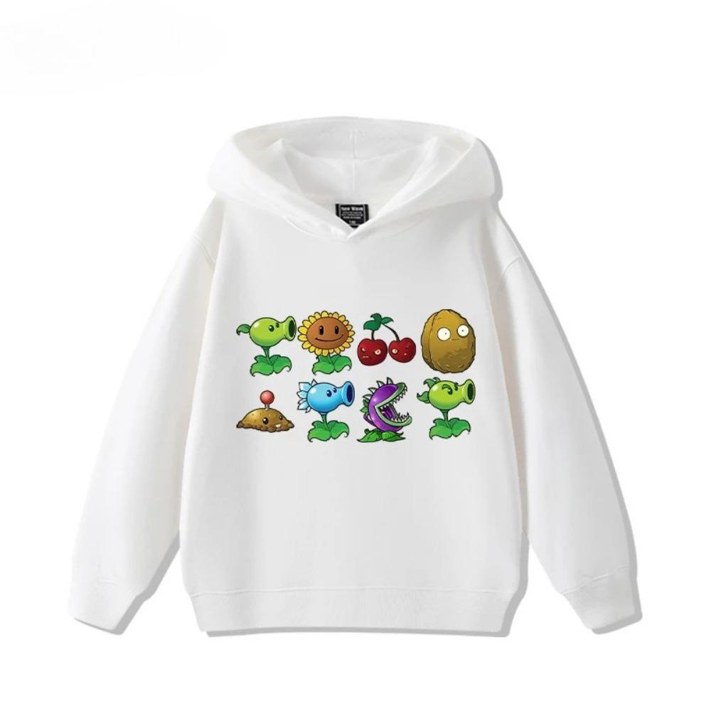 2025 Autumn/Winter New Children's Long Sleeve Top Plant Wars Zombie Printed Street Fashion Boys and Girls Hooded Sports Shirt