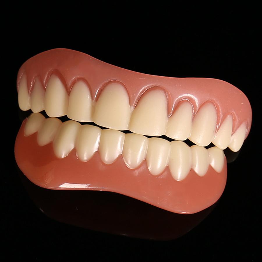 Set Upper & Lower Silicone False Teeth Dental Veneers Dentures False Tooth Smile