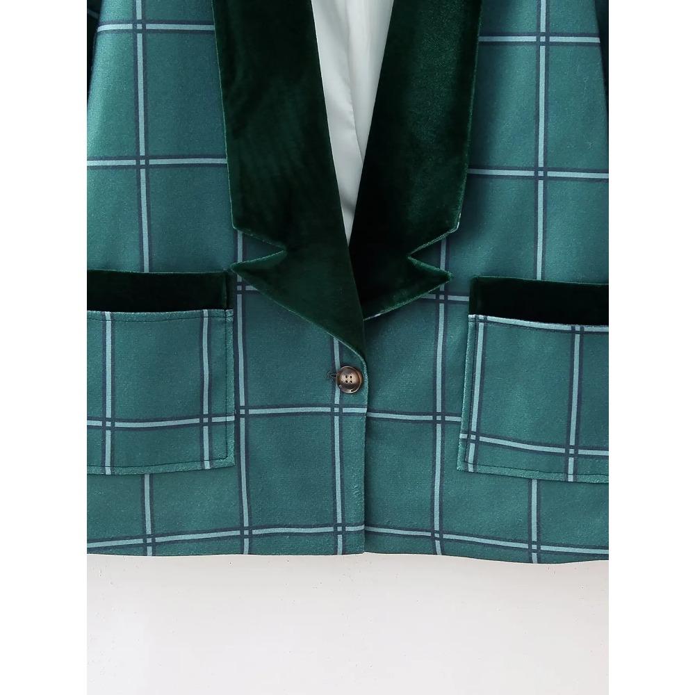 Spring and Autumn New Product Women's Fashion Simple Velvet Splice Embroidered Fabric Patch Long Sleeved Loose Suit Coat