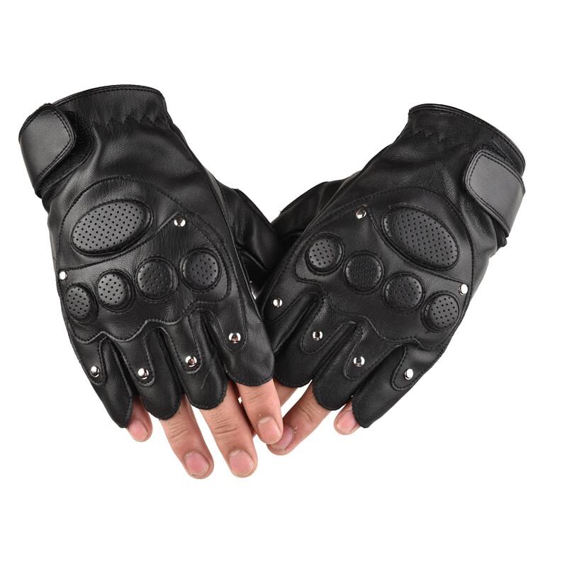 Мужские тактические кожаные перчатки с заклепками, без пальцев