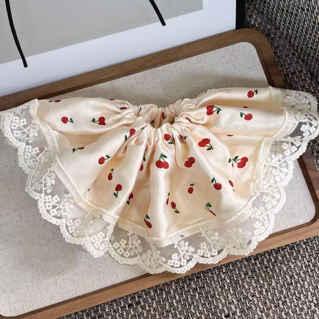 Koreanischer Waldstil Kirschspitze Scrunchie – Extra Groß, Süßes Pferdeschwanz-Haaraccessoire für Frauen