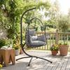 Hanging Egg Chair, Indoor Outdoor Swinging Hammock Chair with Stand, Foldable Basket, Side Pocket, Dark Grey