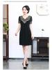 2024 Summer Chiffon Embroidered Dress: Mid-Length, Solid Color, Short-Sleeved, A-Line for Middle-Aged Women
