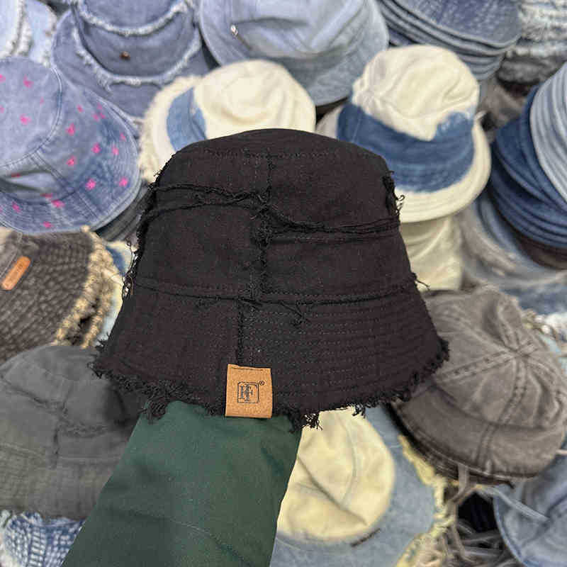 Unisex oddychający prały bawełniany kapelusz rybacki z surowym brzegiem, kapelusz typu bucket z powłoką przeciwsłoneczną, odwracany kapelusz plażowy dla mężczyzn i kobiet
