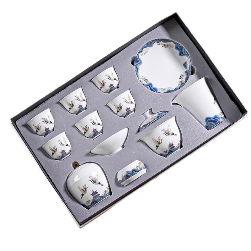 WuShiYuan Cloud Crane 11-Piece Ceramic Tea Set