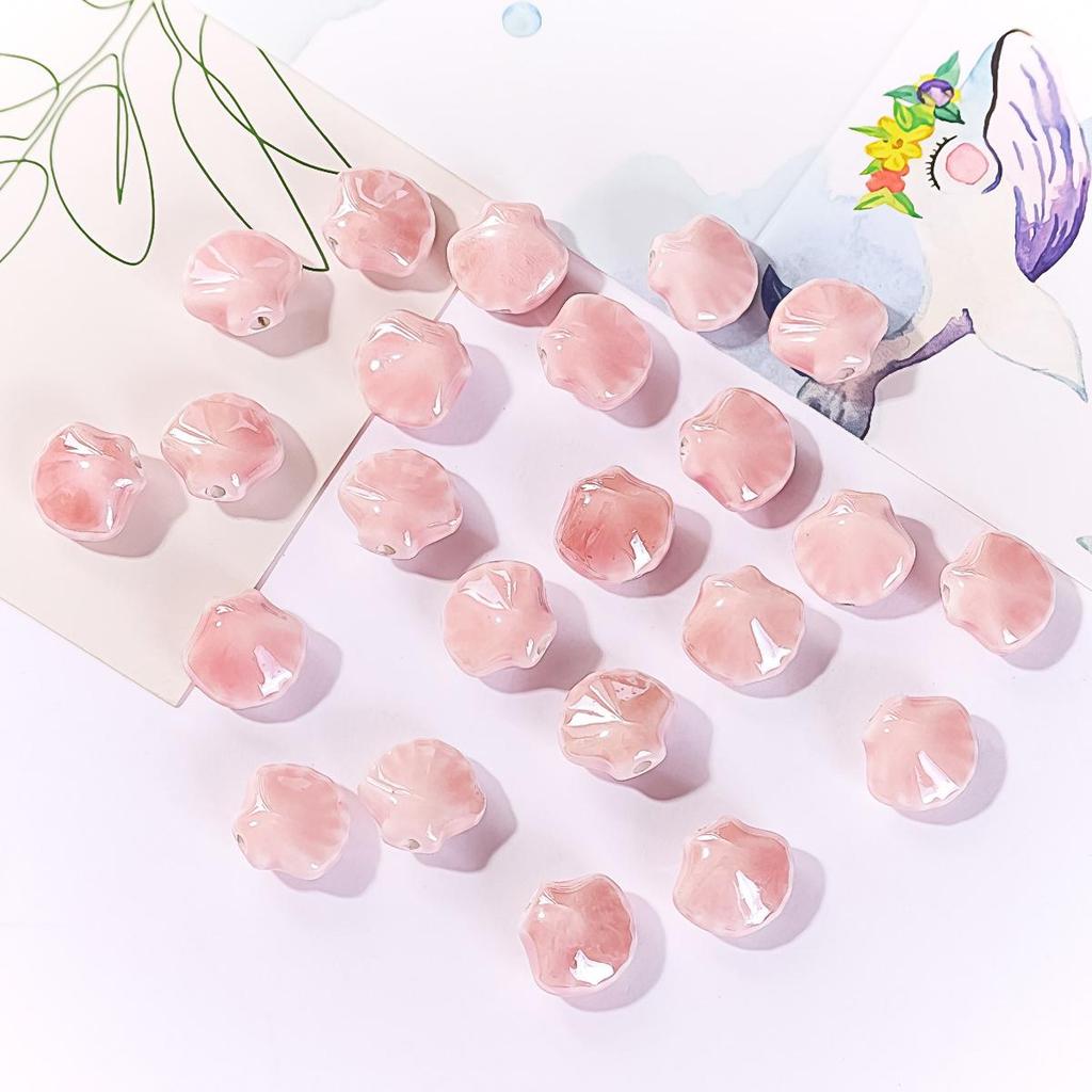 Perline in Ceramica Dipinta Tulipano e Farfalla Rosa Retrò per Braccialetti e Collane Fai da Te