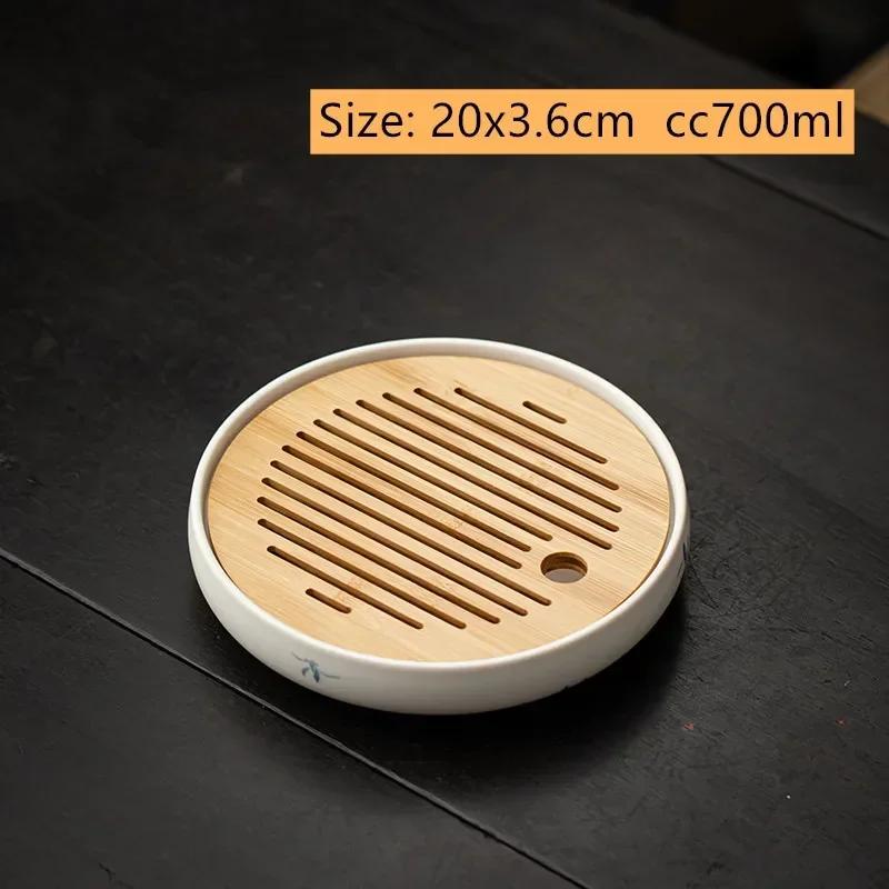 Chinese Hand-painted Orchid Ceramics Tea Tray Water Storage Round Trays Household Pot Bearing Teapot Mat Tea Set Accessories