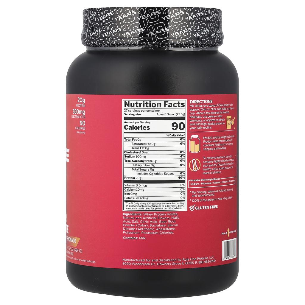Rule One Proteins Clear Isolate™, Strawberry Lemonade, 1.52 Lb (689 G)