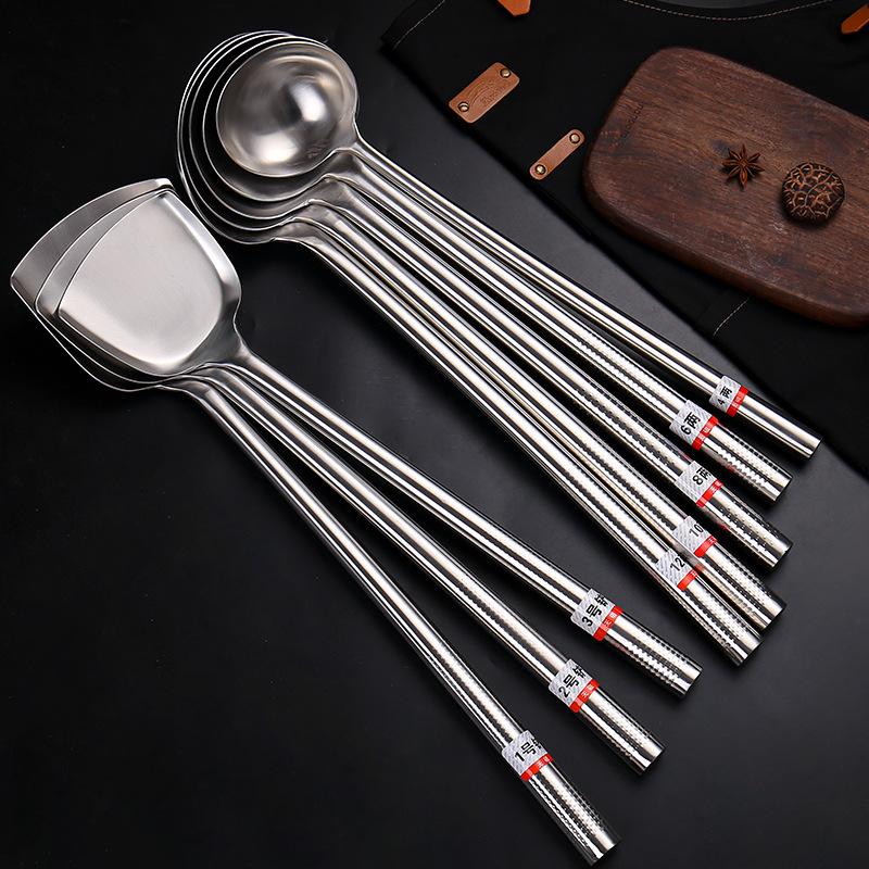 Spatel i rustfritt stål, Kokespatel, Kokkeskje, Helt stål Fortykket og Forlenget Spatel og Skje, Non-stick Pan Fortykket og Non-stick