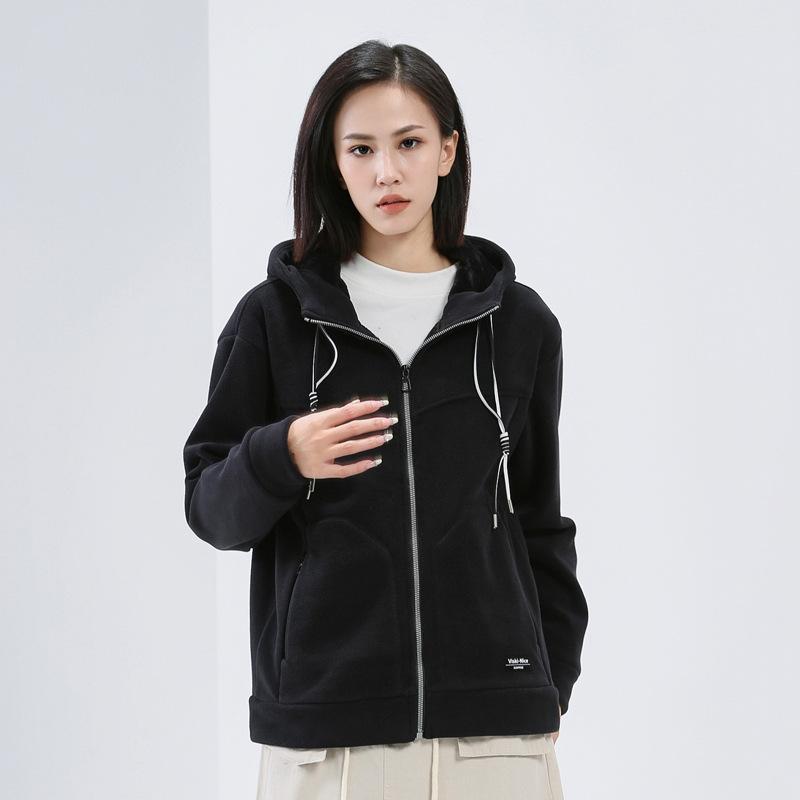 

Осенне-зимняя флисовая куртка для мужчин и женщин, флисовая повседневная толстовка с капюшоном Orly и плотная флисовая куртка S чёрный