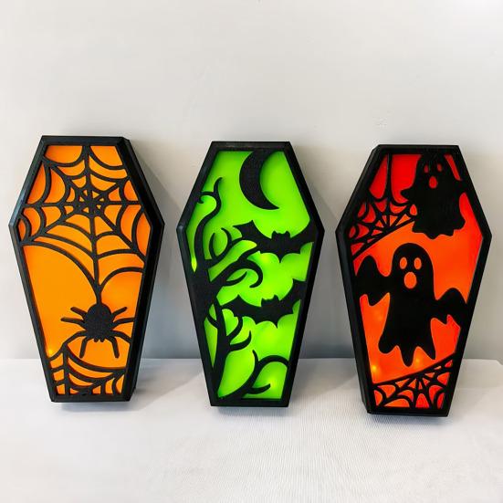 Yousheng Halloween Casket Decor, DIY Bat Ghost Ornament with Lights, Spooky Graveyard Scene Prop for Party Home Haunted