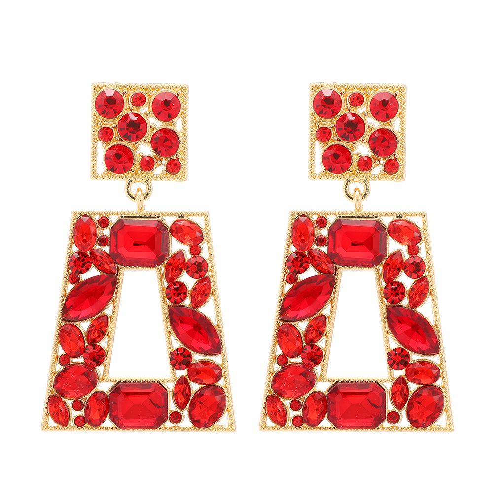 Cercei Geometrici Trapezoidali Retro din Aliaj cu Strassuri: Cercei lungi eleganți de lux pentru femei