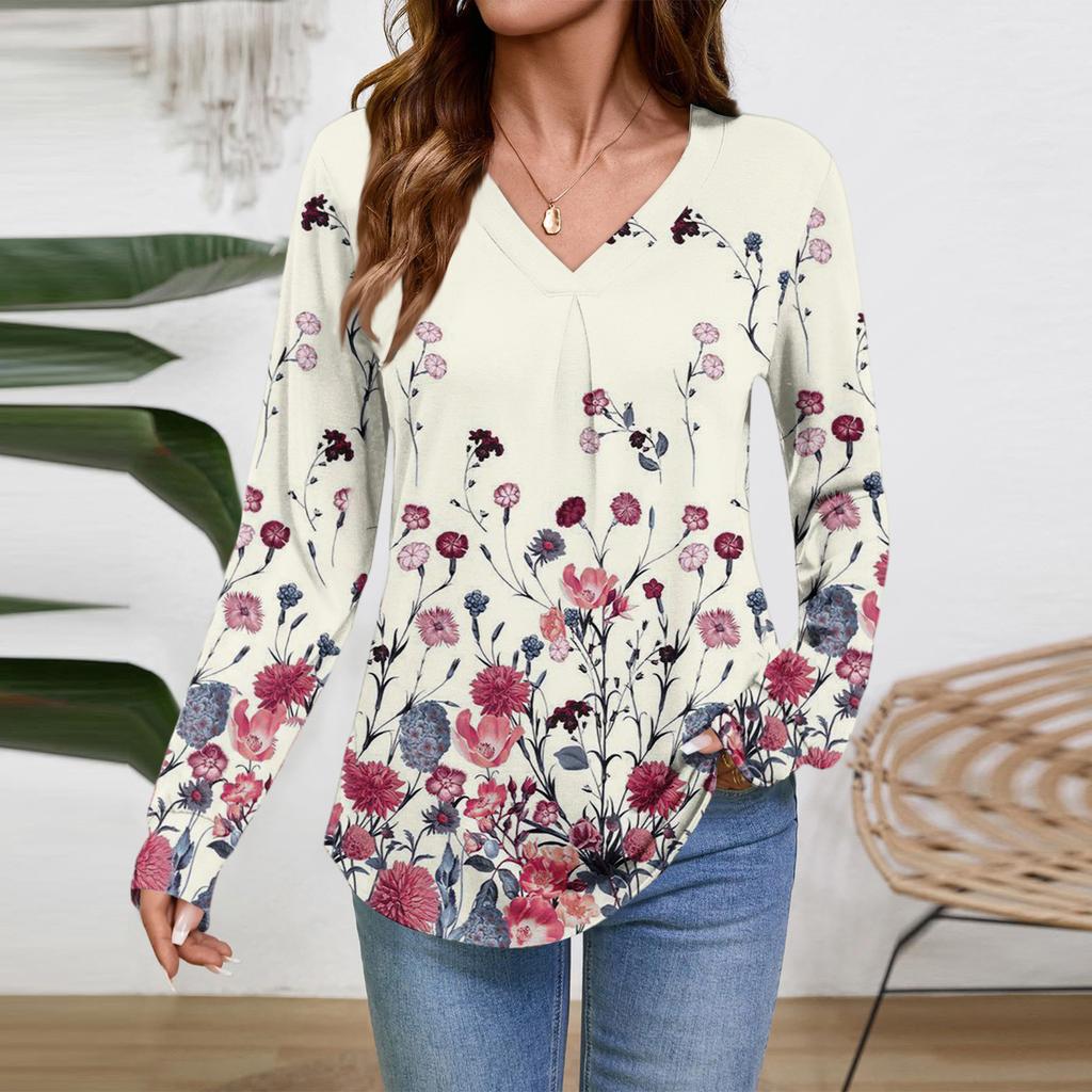 Women Long Sleeve Tops Dressy Casual V Neck Tshirts Basics Tee Vacation Fall Fashion Clothes