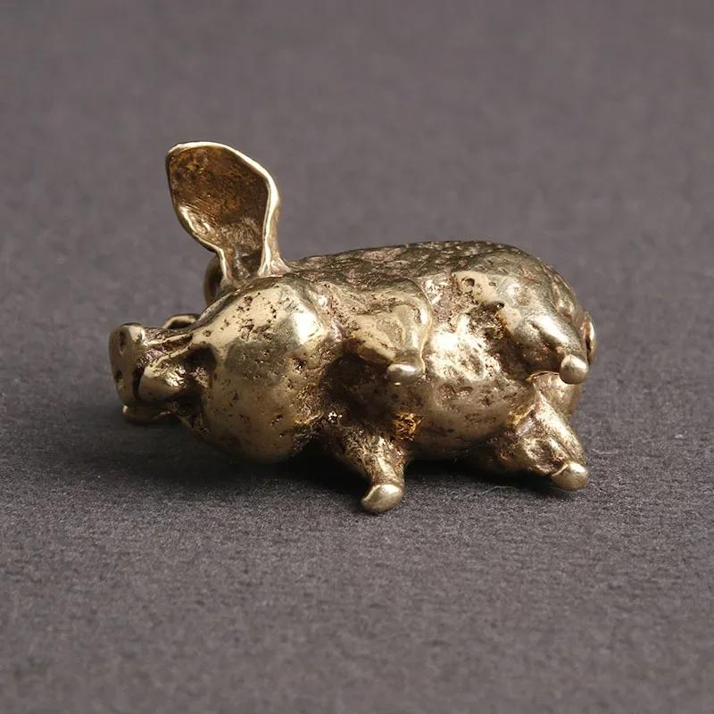 Brass Flying Pig Statue Copper Chinese 12 Zodiac Home Decoration Retro Lucky Animal Figurine Small Table Desk Ornaments