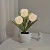1pc Tulips Flower Night Light For Room Decor LED Charging Flower Potted Night Light Cute Small Tulips Bedside Lamp
