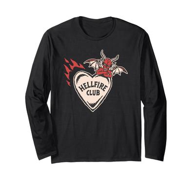 Stranger Things Hellfire Club Demon På Ett Hjärta Långärmad Alla Hjärtans Dag T-shirt