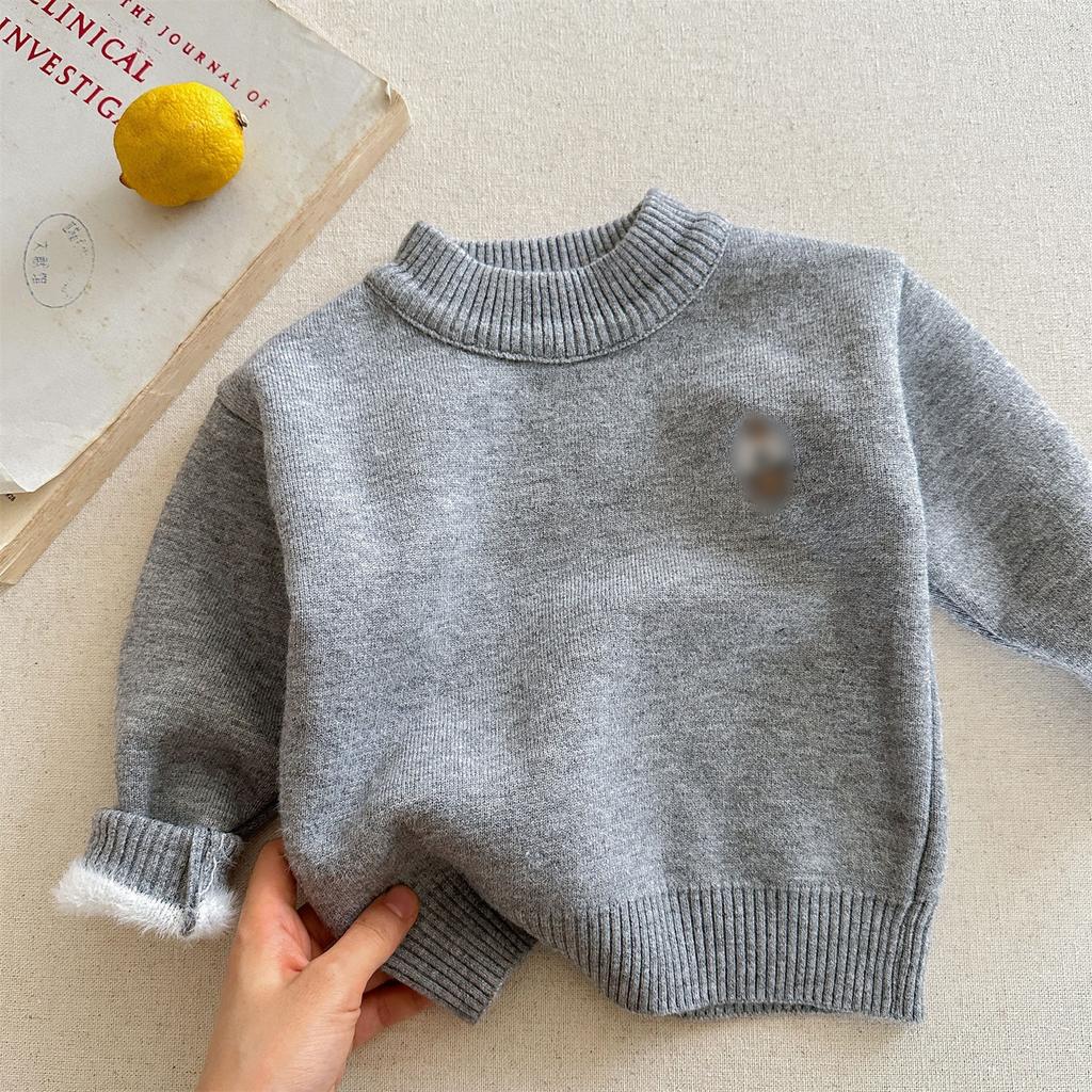 Boys Warm Fleece-Lined Knit Sweater for Autumn Winter