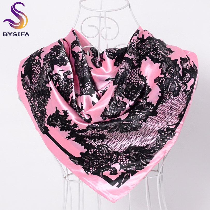 [BYSIFA] China Silk Scarf Shawl For Women  Winter Peony Chain Design Large Square Scarves Wraps Spring Autumn Head Scarves