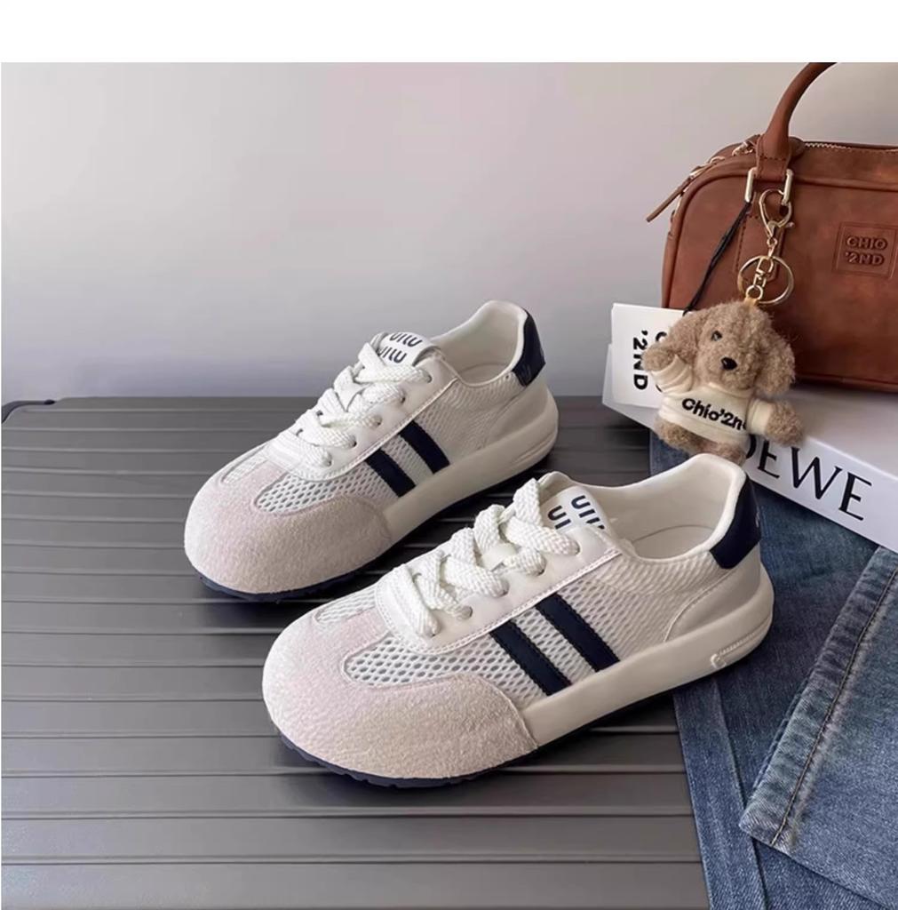 Dexun Shoes Women's 2025 New Autumn Mesh Breathable Thin Versatile Lightweight Thick-soled Sports and Leisure White Shoes