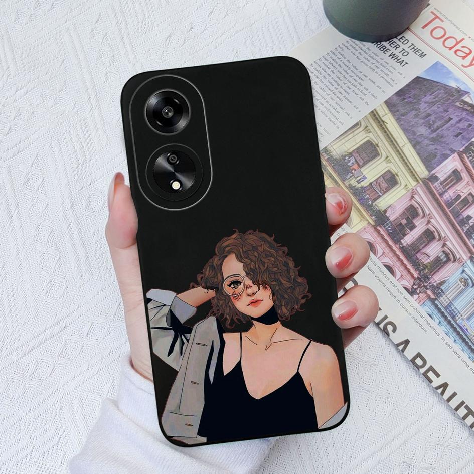 Casing For Oppo A35 A11 A1K A7 A15 A55 A1 A52 Phone Cover Elegant Sweet Girl Pattern Liquid Silicone Anti Slip Protective Advanced Shell For Oppo Capa